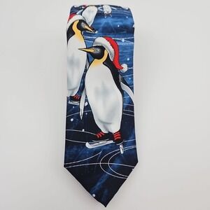 Christmas Neck Tie Ice Skating Penguins Santa Hats Festive Gift Dad New